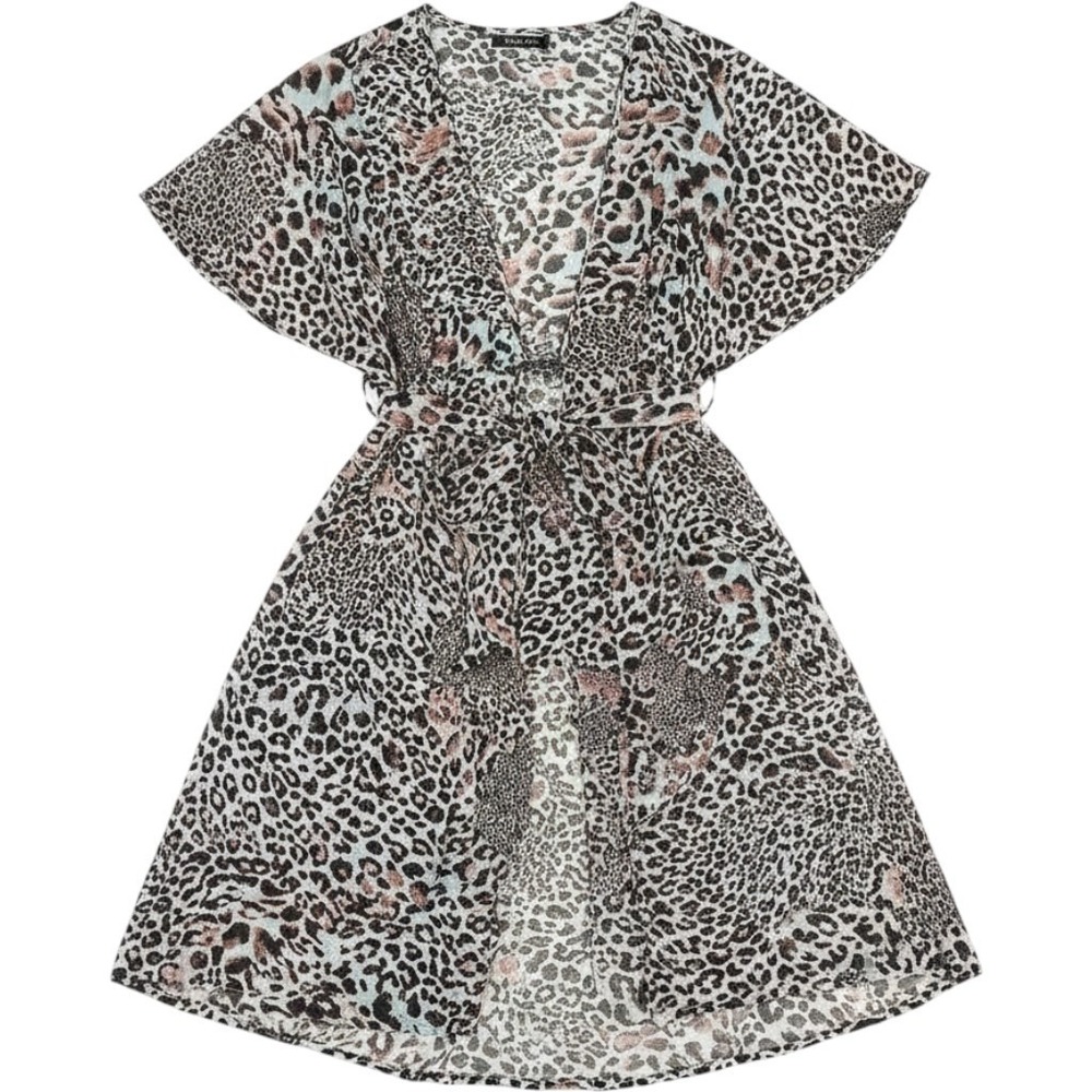 LIVE 4 TRUTH Dress Womens 2X Animal Print Short Sleeve V Neck Belted Kaftan